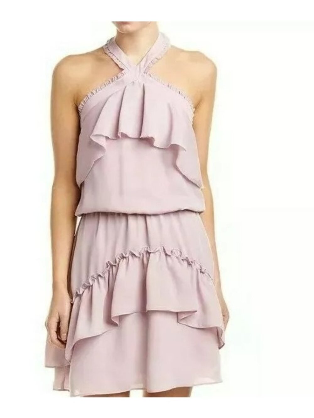 Balletcore Parker Size S NWT Dusty Blush Pink Ruffle Tiered Halter Mini Dress